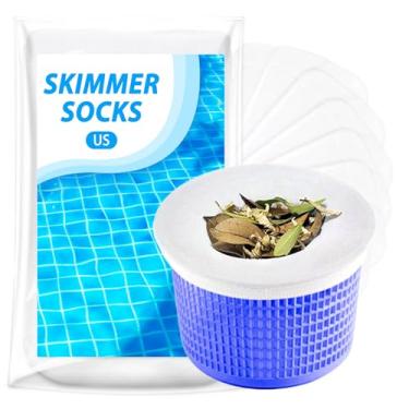 Imagem de KGC Meias para escumadeira de piscina, pacote com 20 meias reutilizáveis de filtro de piscina para cestas de escumadeira, meias de piscina protegem o sistema de filtro de piscina no solo ou acima do