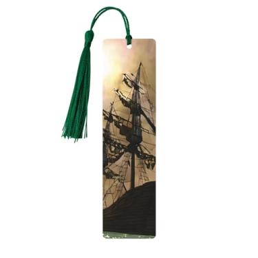 Imagem de Marcadores de página personalizados de madeira com estampa de navio pirata, acessórios exclusivos para homens e mulheres, atende a todas as necessidades dos amantes de livros