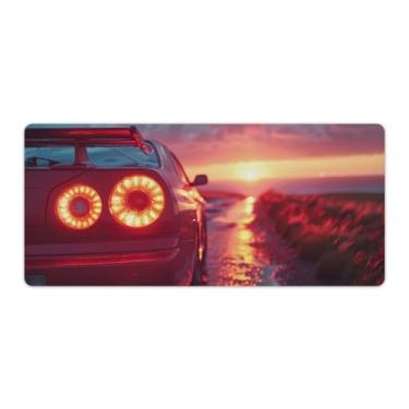 Imagem de FoRes Tapete de mouse vermelho JDM Car R32 Sunset Art Large Gaming Base de borracha antiderrapante Tapete de mesa para laptop, acessórios de computador, suprimentos para escritório, casa, 40 x 90 cm