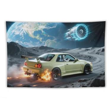 Imagem de HouLaiZhe JDM Tapeçaria de carro R32 carro esportivo drift universo pendurar na parede quarto decoração de casa tapeçarias estética piquenique decoração de parede arte de parede para dormitório sala
