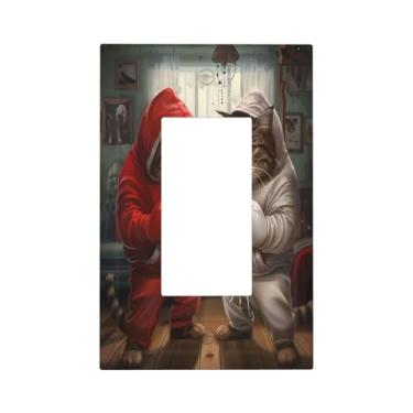 Imagem de SGEDAO Capas decorativas engraçadas de gatos boxe vermelhos tomcat branco 1 gangue decoração única GFCI dispositivo interruptor de luz placa 1 placa de parede basculante jumbo para decoração de quarto