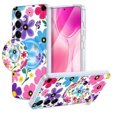 Imagem de Btscase Capa para Samsung Galaxy S25, [compatível com MagSafe] com padrão brilhante que não desbota e suporte de anel magnético destacável, parte traseira rígida de policarbonato e capa protetora à