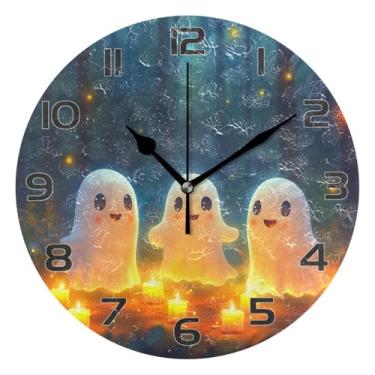 Imagem de YETTASBIN Relógio de parede fantasma de Halloween, silencioso, sem tique-taque, operado por bateria, relógio redondo decorativo criativo para cozinha, sala de estar, banheiro, decoração de escritório