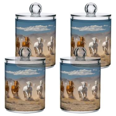 Imagem de STAYTOP 4 peças de lindos frascos de boticário para cavalos de corrida com etiquetas – recipiente de armazenamento de plástico transparente para bola de algodão, cotonete, grão de café