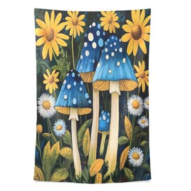 Imagem de STAYTOP Tapeçaria de parede de cogumelos e flores silvestres para decoração de casa decoração de dormitório sala de estar quarto tapete de parede (60×40in)
