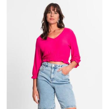 Imagem de Blusa Feminina Manga 3/4 Rovitex Rosa, G, Rosa