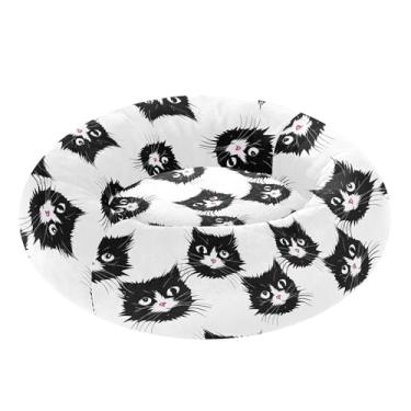 Imagem de SEHANY Cama de cachorro com estampa de gatos fofos, removível e lavável, pequena, redonda para gatos, cama fofa super macia para animais de estimação com fundo antiderrapante para cães pequenos e