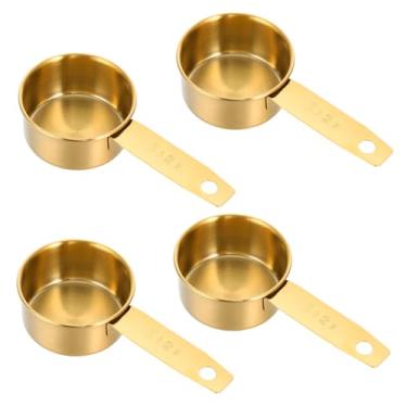 Imagem de 4 peças de copos medidores dourados, colher de medida de aço inoxidável de 1/4 xícara, acessórios de cozinha dourados, copos de metal de 59 ml para assar, cozinhar, ingrediente seco e líquido, pode