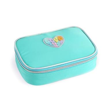 Imagem de Estojo Escolar Azul Coração Organizar Canetas Gel Lápis Borracha Volta as Aulas Material Aluno Fofo
