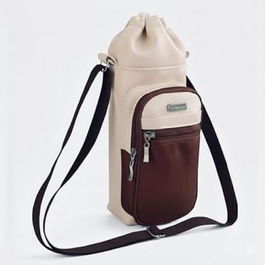 Imagem de Bolsa Térmica (MARFIM COM MARROM) GALANTE para Garrafa de 1 LITRO em Couro Sintético - Coleção Cores VERÃO 2026