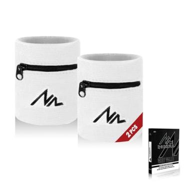 Imagem de NEWZILL Pulseira carteira de pulso com zíper – faixas de suor de algodão para homens e mulheres, ideal para esportes, corrida, caminhada, basquete, futebol, tênis, caminhadas, treino, short branco 2