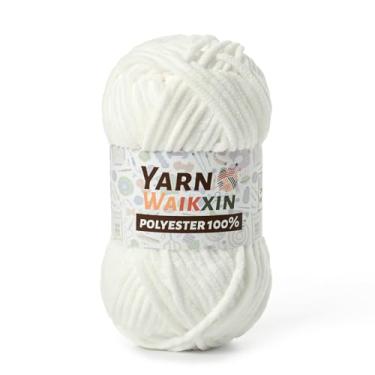 Imagem de Fio de chenille macio branco de neve para crochê, fio de crochê grosso fofo para cobertor de bebê, (99 g/130 m) fio de veludo felpudo para amigurumi e quebra-cabeça faça você mesmo, artesanato
