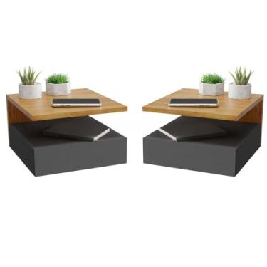 Imagem de KIT 2 Mesa de Cabeceira Suspensa com Gaveta e Prateleira Mesinha Suspenso,mesa de cabeceira,mesa de cabeceira quarto(Freijó + Preto)