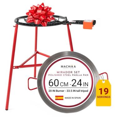 Imagem de Machika Mirador kit de paella com panela de aço carbono de 61 cm 60 cm | Conjunto de queimador e suporte de paella de anel duplo de 12 em 20 polegadas (85 cm) perfeito para eventos, catering,
