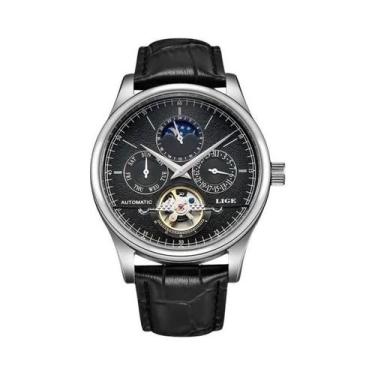 Imagem de Relógio Mecânico Automático Masculino LIGE Tourbillon Em Couro Genuíno