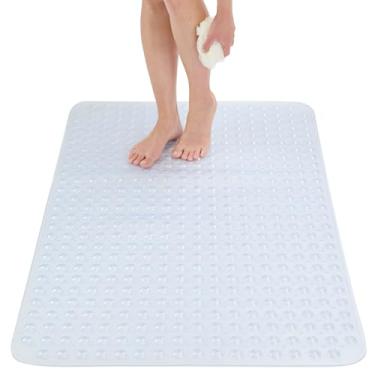 Imagem de ENKOSI Tapete de chuveiro extragrande antiderrapante - 119 x 81 cm - Tapete de chuveiro de banheiro GG - Tapetes de chuveiro grandes para pisos de box de chuveiro - Ventosas seguras e orifícios de