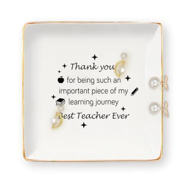 Imagem de Presentes de agradecimento de professores para mulheres - Presentes de fim de ano para professores bandeja de joias de cerâmica prato de joias de Natal agradecimento aniversário de volta às aulas