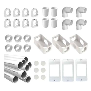 Imagem de Kit Instalação Elétrica Aparente 3/4", 36 Peças, Preto, PVC, com Abraçadeiras, Adaptadores, Caixas, Eletrodutos, Joelhos, Luvas e Placas 3 Teclas (Branco)
