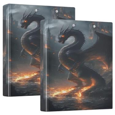 Imagem de Pacote com 2 pastas para prancheta Fierce Black Dragon, resistente, decorativa, 3 anéis, 27 x 31,5 cm, material escolar estético