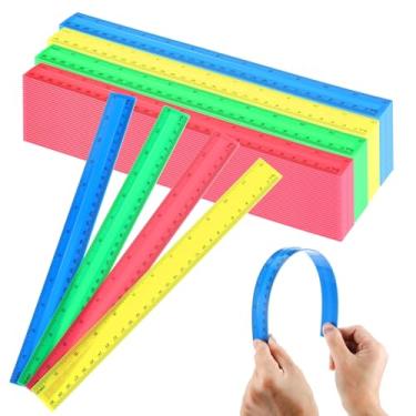 Imagem de 120 réguas de plástico de 30,5 cm a granel, régua infantil para escola, material de volta às aulas, réguas retas flexíveis de cores sortidas com centímetros e polegadas para estudantes, escolas