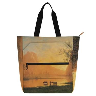 Imagem de GAIGEO Bolsa de trabalho feminina Albert Bierstadt Sundown Yosemite Landscape Tote Canvas College School Tote Purses Utility Office Handbags Book Lovers