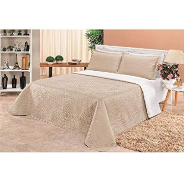 Imagem de Cobre Leito Clara Queem Liso Dupla Face 3 Peças Matelado Ultrasônico Kaqui/Branco