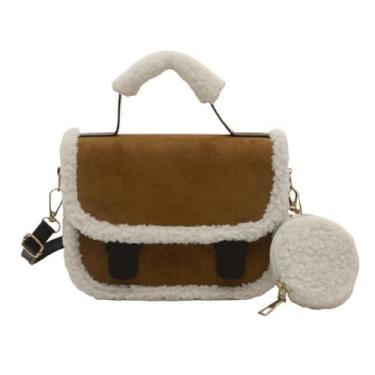 Imagem de Bolsa tiracolo de camurça para mulheres, bolsa peluda, marrom, camurça, bolsa de ombro fofa, bolsa felpuda, outono, inverno, Marrom, Casual