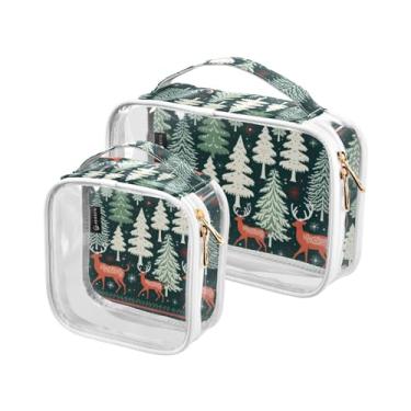 Imagem de GAIGEO Conjunto de bolsa de higiene pessoal transparente de abóbora com folhas e videiras, bolsa de viagem transparente, bolsa de higiene de viagem feminina, pacote com 2, Cervo da floresta de Natal