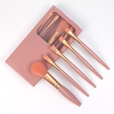 Imagem de Conjunto de pincéis de maquiagem com capa, pincéis portáteis de 5 peças para pó, blush e sombra, cerdas ultramacias (cor areia)
