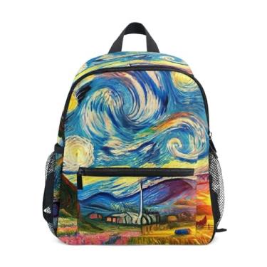Imagem de GAIGEO Flowers Starry Night Small Kids Backpack with Whistle, 2 Bottle Pockets, Lightweight, Back to School Backpacks 10x4x12 In, for Ages 3-8