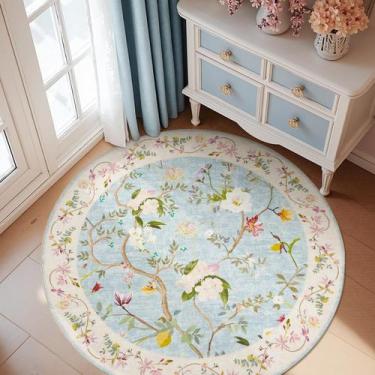 Imagem de Alfombra Redonda Jinchan Floral 150 cm Lavable a Máquina Azul/Rosa