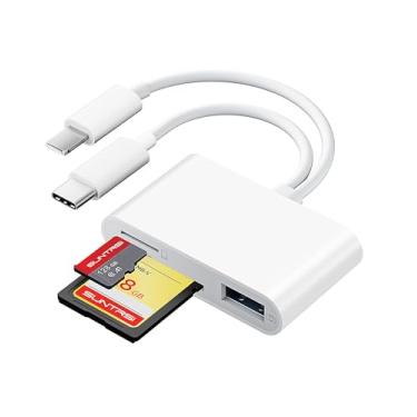 Imagem de Leitor de cartão SD/Micro SD para iPhone/iPad/câmera, compartimento duplo para cartão suporta leitor de cartão de memória portátil SD e TF monitor de câmera SD Cartão Adaptador de