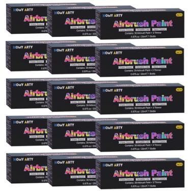 Imagem de HOMY ARTY Tinta para aerógrafo - 30 cores com 3 mais finas, conjunto de tinta para aerografia pronta para pulverizar, tintas acrílicas à base de água para metal, modelos de plástico, tela, madeira