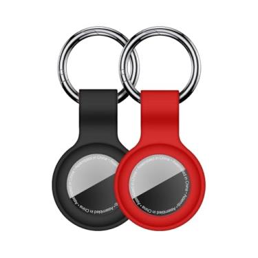 Imagem de Linsaner [Pacote com 2] Chaveiro compatível com AirTag para AirTag, suporte de silicone para AirTags, chaveiro, estojos, corrente para Apple para AirTag, GPS, acessórios para localizadores de itens