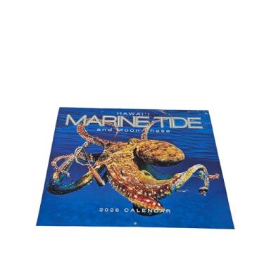 Imagem de Calendário de parede havaiano de doze meses 2026, 21,6 cm x 28 cm | Fotografia do oceano e criaturas marinhas, bilíngue (havaiano e inglês), feriados, fases da lua e marés marinhas, para amantes do