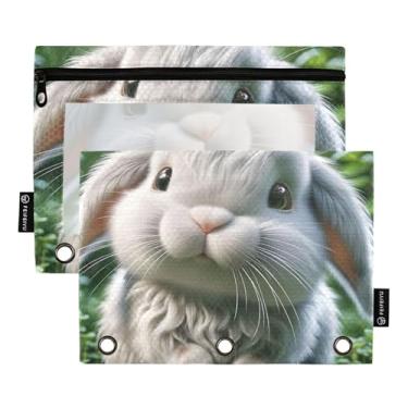 Imagem de GAIGEO Bolsa de lápis coelhinho fofo para fichário de 3 anéis, fichário com zíper, bolsas para trabalho, escola, pastas transparentes, bolsos macios 25 x 18 cm, 2 pacotes