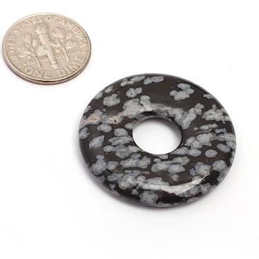 Imagem de JOE FOREMAN Anel de pedra preciosa natural de obsidiana de floco de neve de 30 mm, círculo, rosquinhas, pingentes, contas para fazer joias, 1 peça