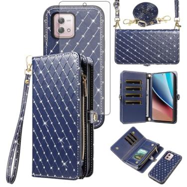 Imagem de Capa de celular para Motorola Moto G Stylus 4G 2023 carteira com zíper destacável capa protetora de tela de vidro temperado com glitter flip compartimento para cartão GStylus XT2317-1 XT2317-2