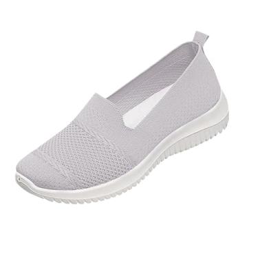 Imagem de Sapatos femininos de lona plus size elegantes e versáteis sapatos leves e confortáveis estilo primavera/verão moderno sola macia confortável sapatos de salto plataforma, Cinza, 6.5