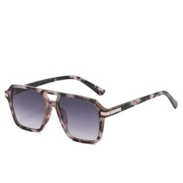 Imagem de Óculos de Sol UV400 - Lentes Degradê com Ponte Dupla para Homens e Mulheres, Ideais para Esportes ao Ar Livre, Corrida e Ciclismo, Estampa de Leopardo Branco e Cinza