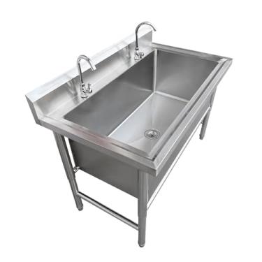 Imagem de Conjunto de pia de cozinha de restaurante comercial de aço inoxidável de aço inoxidável com torneira, pia de aço inoxidável para preparação e utilidade, banheira de lavanderia para interior e exterior