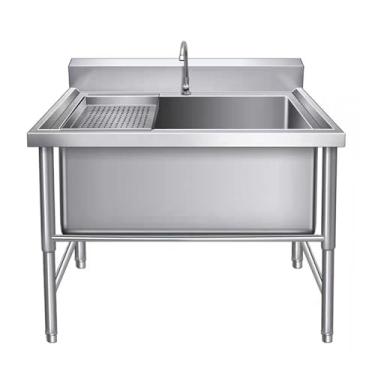 Imagem de Pia de cozinha independente, tigela única, pia utilitária comercial de aço inoxidável, pia industrial de cozinha com kit de drenagem e torneira, lavatório de mão de lavagem de preparação e utilitário