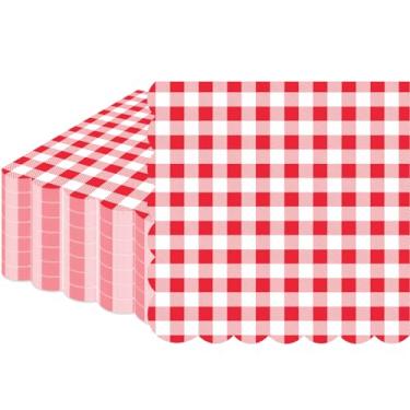 Imagem de 100 guardanapos de guingão vermelho descartáveis - guardanapos de papel xadrez vermelho e branco - guardanapos de jantar xadrez recortados para piquenique, churrasco, aniversário, festa de casamento