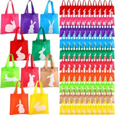 Imagem de Shinylin 100 peças de sacos de coelhinho de Páscoa não tecidos com alças 20 × 20 cm, sacos de presente a granel para lembrancinhas de festa de Páscoa, estilo 10