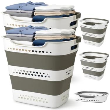 Imagem de Widecook 4 peças de cesto de roupa suja dobrável de 43L com alças, cesto de roupa suja dobrável de plástico, organizador de roupas, cesto de plástico dobrável para organização de quarto familiar