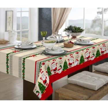 Imagem de Toalha de Mesa Linhão Rústica Oxford - Estampada, 4, 6 e 8 Lugares, Durável e Elegante para Cozinha ou Sala de Jantar(Papai Noel,1,40x1,40)