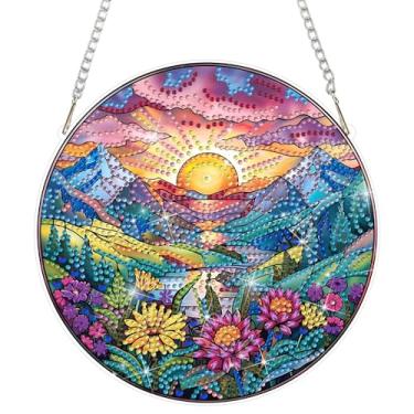 Imagem de DOMROM Kits de pendurar arte de diamante nascer do sol para adultos iniciantes, pingente especial de pintura de diamante de cristal de formato especial, arte de diamante faça você mesmo, apanhadores