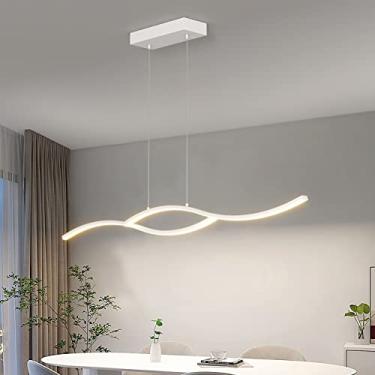 Imagem de Luminária de mesa de jantar moderna com LED, design ondulado, dimerizável com controle remoto, lustre com altura ajustável para cozinha e escritório (branca)