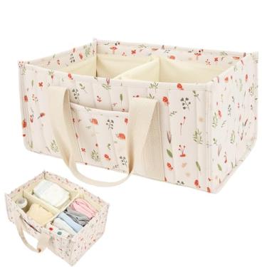 Imagem de Organizador de fraldas para bebês, organizador de fraldas para estação floral de fraldas, cesta de armazenamento elegante para recém-nascidos, essencial para chá de bebê, presente para meninas ou