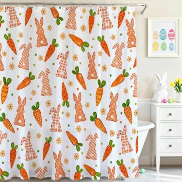 Imagem de Mocsicka Cortina de chuveiro coelhinho da páscoa linda cortina de chuveiro de banheiro cortina de chuveiro de tecido impermeável primavera Páscoa decoração de banheira com 12 ganchos 182 x 182